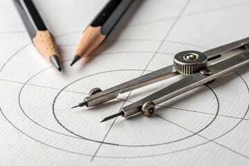 A compass with a sharp metal tip and a lead that draws a circle on paper. High quality photo