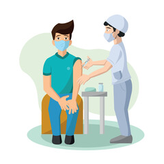 Man receiving vaccine shot. Vector