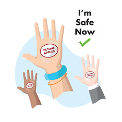 Vaccine applied hands up sign. Vector