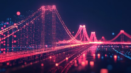 Obraz premium Futuristic city skyline bridge at night