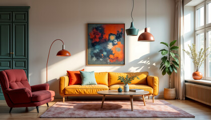 Stylish Living Room with Colorful Decor and Cozy Furniture