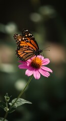 Fototapeta premium Monarch Butterfly on Pink Flower in Garden