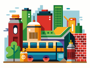 Urban background elements like brick textures, spray paint cans, and subway cars