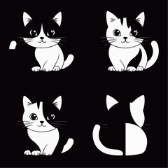 Obraz premium Four black and white cat illustrations