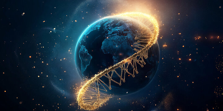 Exploring biotechnology and gene editing ethics global impact digital art cosmic environment artistic perspective