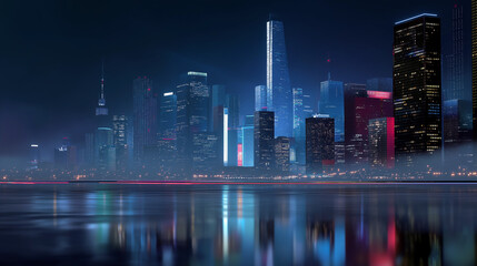 Fototapeta premium Futuristic Neon Cityscape at Night with Sci-Fi Aesthetic Innovation