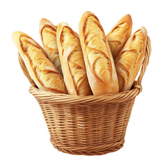 Artisan Baguettes Freshly Baked Displayed in Woven Basket Against Dark Backdrop