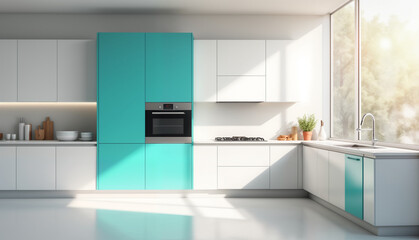 Stylish Modern Kitchen Design with Aqua and White Accents