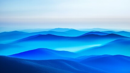 Serene Blue Mountains Landscape Misty Peaks and Rolling Hills at Dawn