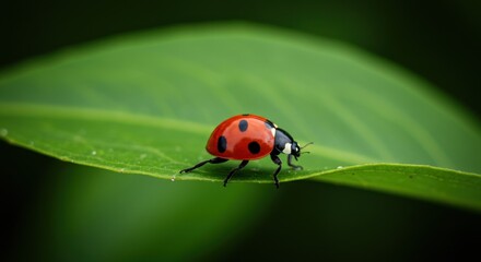Ladybug on green leaf