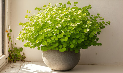 Lush Green Potted Plant in Sunlight
