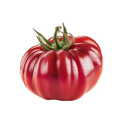 fresh ripe and juicy tomato with green stem isolated on white transparent background