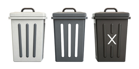 Plastic trash bin icon set with flat style waste bin illustrations
