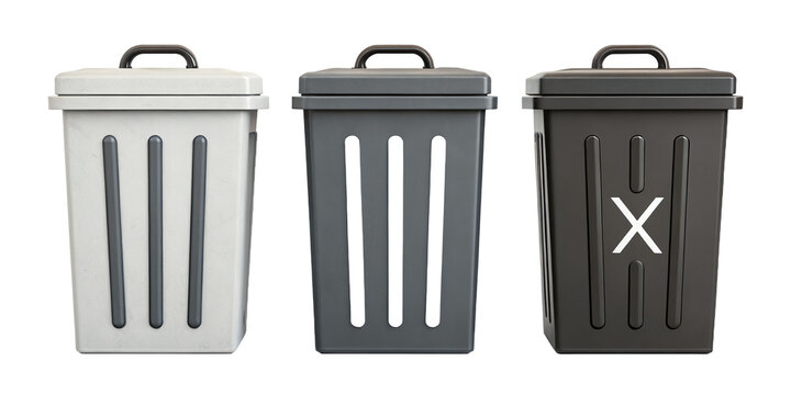 Plastic trash bin icon set with flat style waste bin illustrations