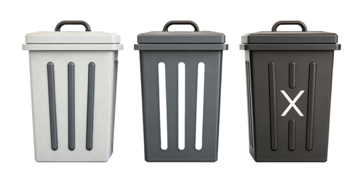 Plastic trash bin icon set with flat style waste bin illustrations
