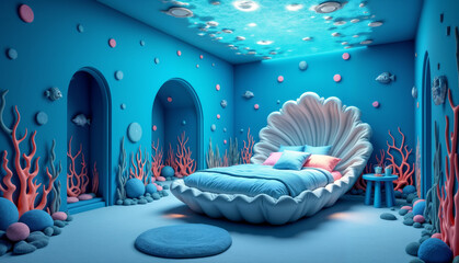 Underwater Themed Bedroom with Shell Bed