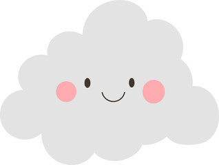 A charming, smiling cloud floats serenely, radiating happiness with its rosy cheeks and gentle expression in a playful sky design.