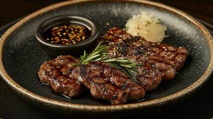 Grilled steak with flavorful sauce