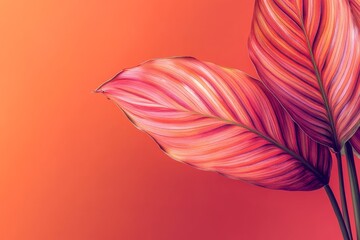 Vibrant, stylized tropical leaves against an orange backdrop.