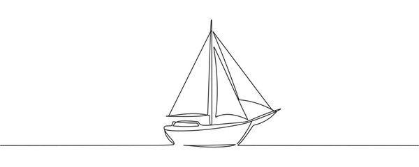 continuous line drawing of sailboat. one line vector icon of ship, sailboat. vector illustration.