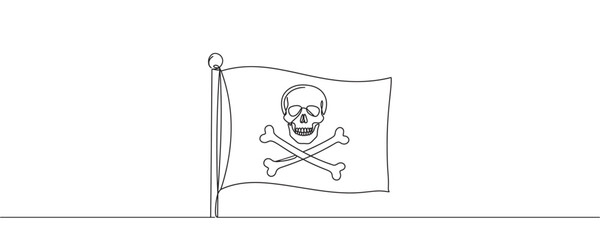 Pirate flag drawn in linear style. Symbol of piracy. Vector illustration.