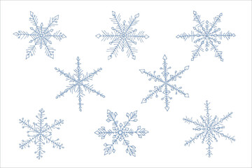 Set of hand drawn 3d snowflake. Vector winter clipart. Christmas and New Year decoration
