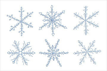 Set of hand drawn 3d snowflake. Vector winter clipart. Christmas and New Year decoration