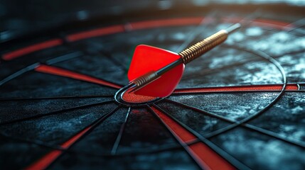 Red Arrow Aiming for Business Target with Accuracy and Success on 3D Dartboard Background 