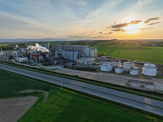 Bioagra Goswinowice Ethanol Production Plant located near Nysa in Poland. Aerial drone view of...