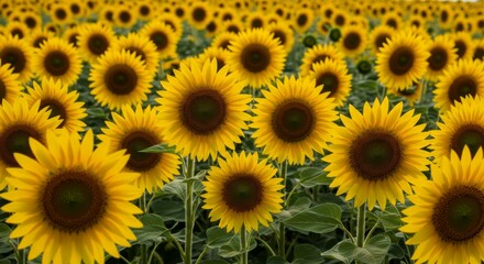 Vibrant Yellow Sunflowers in a Lush Green Field