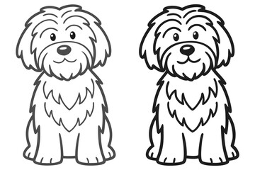 Two similar line art Maltese dog versions sit facing forward in this vector