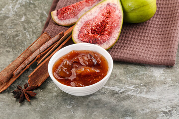 Sweet fig jam in the bowl