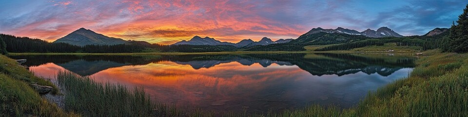 Naklejka premium A panoramic view of the stunning sunset over 