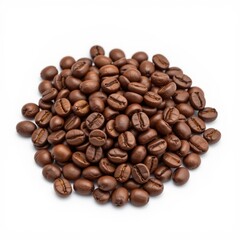 Fototapeta premium a handful of coffee beans in the center, isolated on white background,