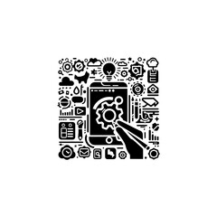 Hands using mobile phones with various app icons