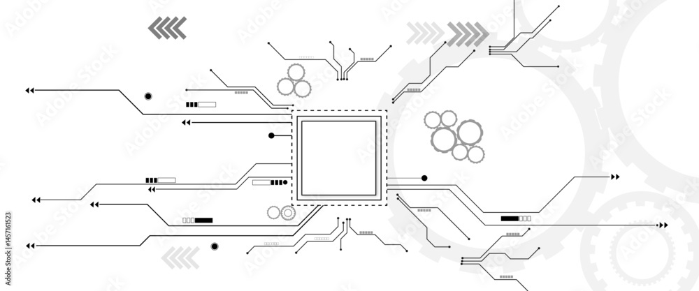 Poster Vector Technology black circuit diagram concept. Abstract technology on white background. High-tech circuit board.