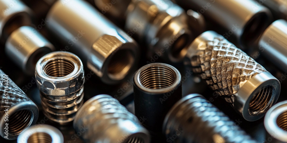 Poster close-up of various metallic components for repair maintenance generative ai