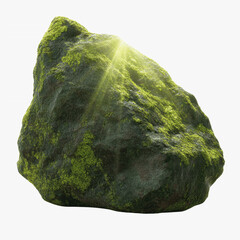Luminous Moss-Covered Boulder on Abstract Transparent background