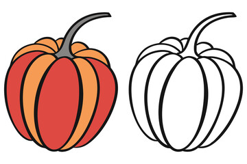 Two pumpkins displayed; one with orange color and the other as black outline version