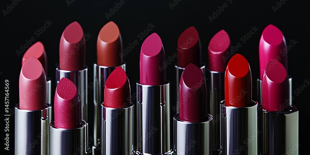 Poster Vibrant close up of various lipstick shades on display Generative AI