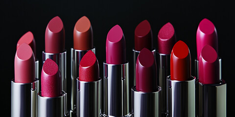 Obraz premium Vibrant close up of various lipstick shades on display Generative AI