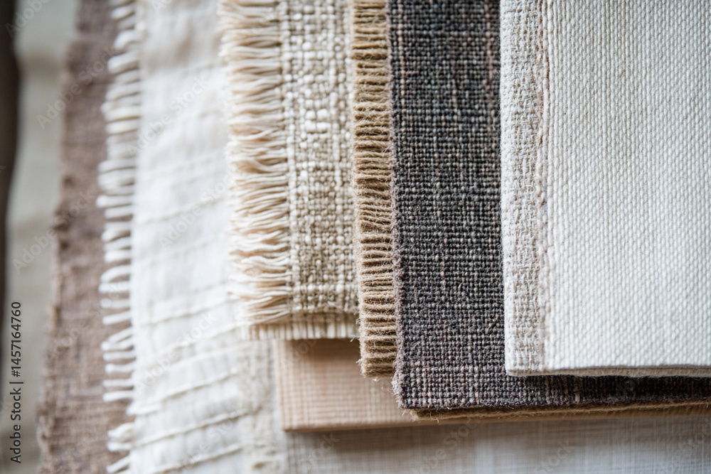 Poster variety of natural and engineered textile materials stacked together generative ai