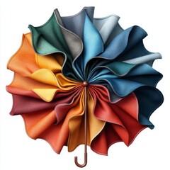 Fototapeta premium A vibrant umbrella adorned with layers of brightly colored plastic ruffles is particularly noticeable against a white background