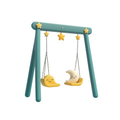 3D Render of a Child's Swing Set with Moon and Sun Shaped Seats