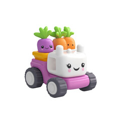 Adorable Cartoon Tractor Toy with Vegetables - 3D Render