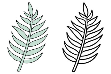 Fototapeta premium We see a green leaf alongside a black line art leaf on white
