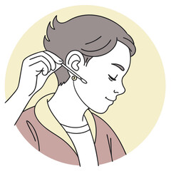Person Cleaning Ear with Cotton Swab: Illustration of Ear Hygiene & Care