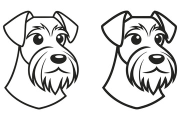 Two cute Schnauzer dogs show expressive faces using bold black lines with transparent background