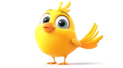 Delightful three-dimensional yellow bird illustration against a plain white background.