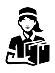 Female Courier Holding Package Logo Vector
